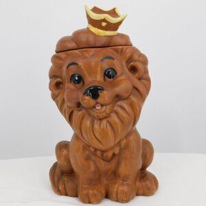 Twin Winton Brownish Orange Lion King Cookie Jar With Lid Vintage 13" Tall FLAW